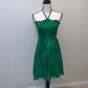 Barefoot Attitude green Hawaiian halter mini dress
